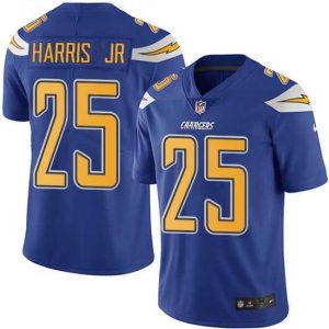 Premium Nike Chargers 25 Chris Harris Jr Electric Blue Stitched NFL Limited Rush Jersey